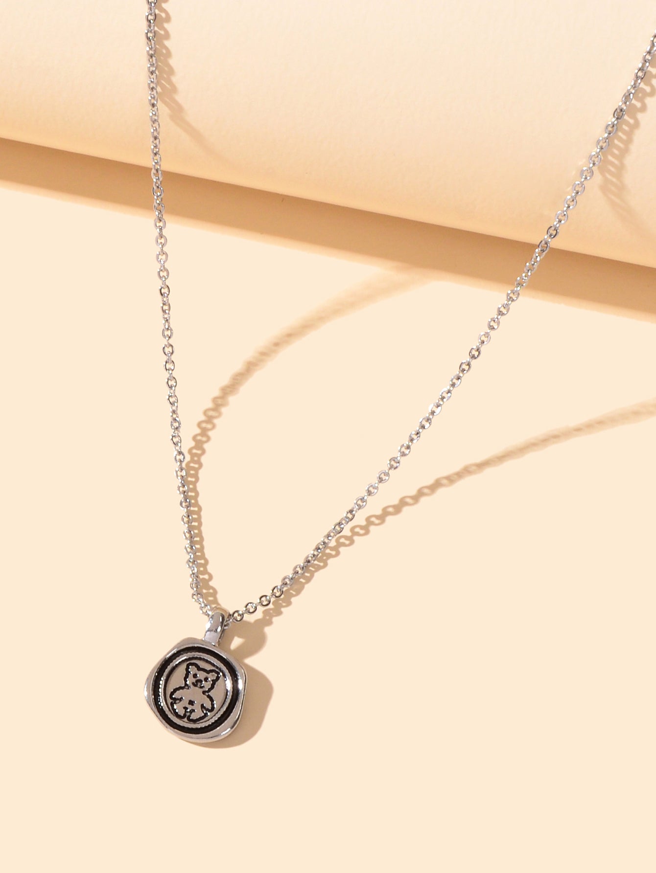 Ladies Jewellery Silver Chain Bear Round Pendant Necklace Dainty Gifts for Women-1