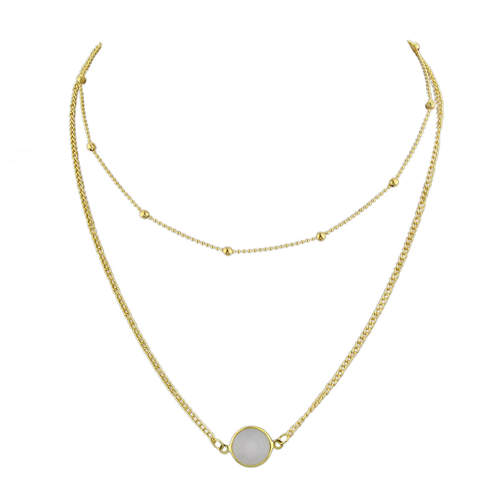 Boho Chic Double layer Gold Chain Round Charm Necklace Fashion Women Accessories